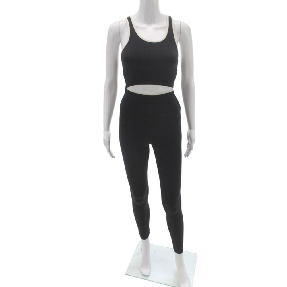 Splits59 Womens Cropped Tank Black Scoop Neck Athleisure Nylon Size XS